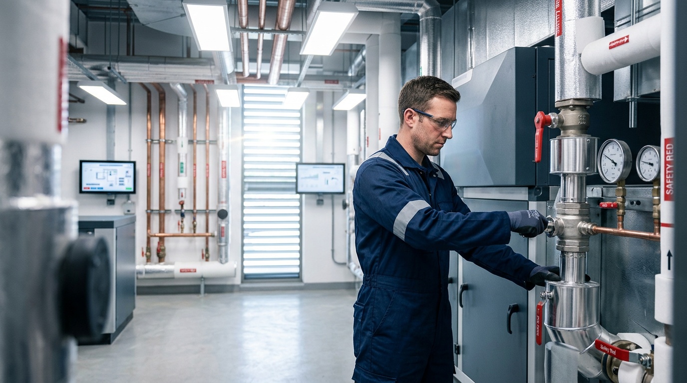 Modern commercial building with sustainable HVAC technology