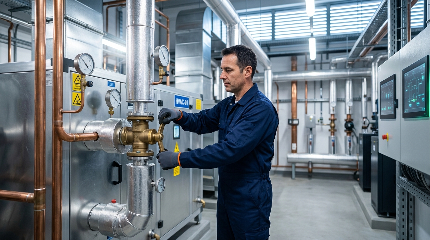 Facilities engineer checking connected building services
