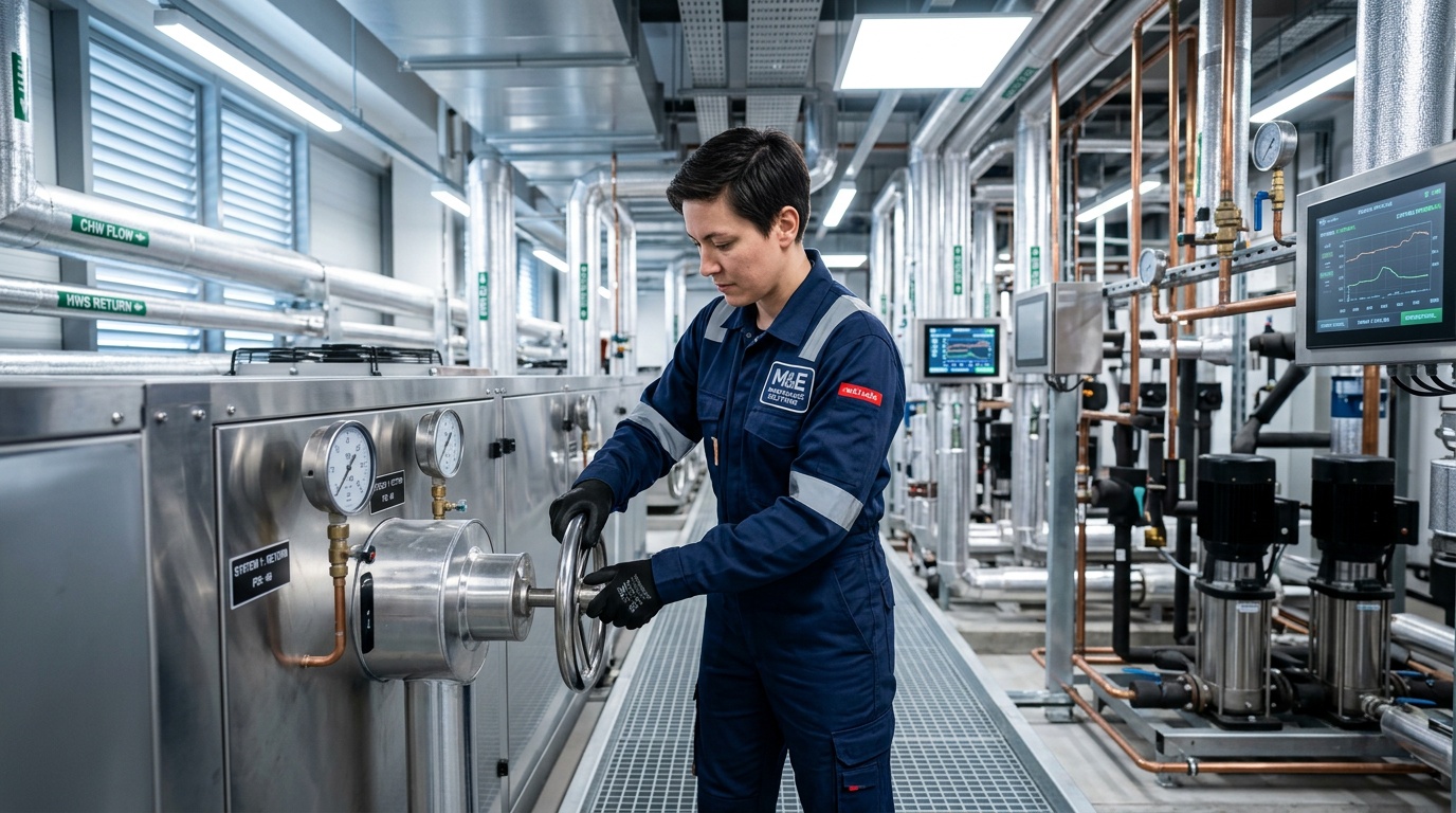 Engineer inspecting a commercial plumbing fault