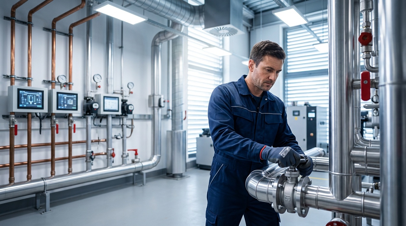 Engineer maintaining commercial mechanical and electrical building services