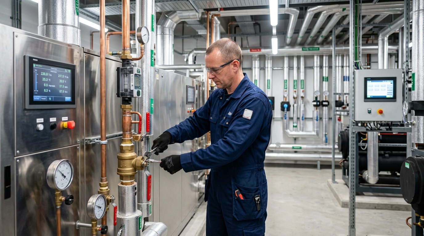 Engineer carrying out a commercial HVAC compliance health check