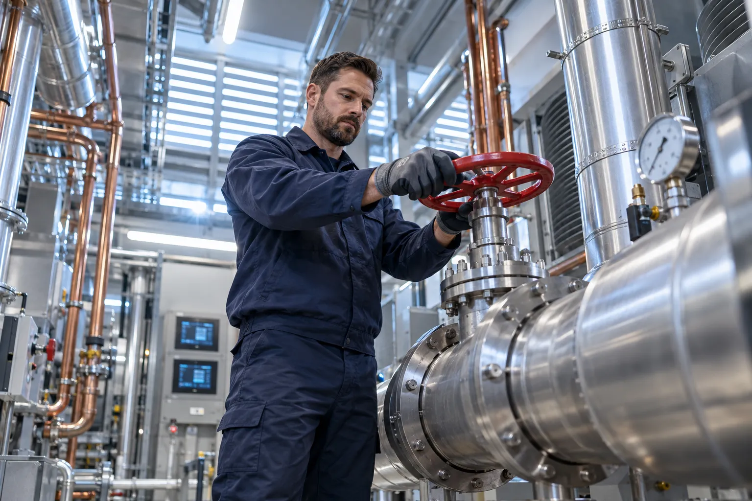 Modern HVAC and electrical systems in a clean commercial plant room