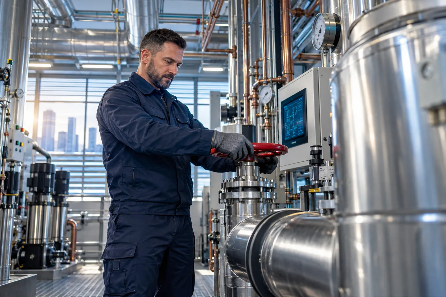 Modern HVAC and electrical systems in a clean commercial plant room