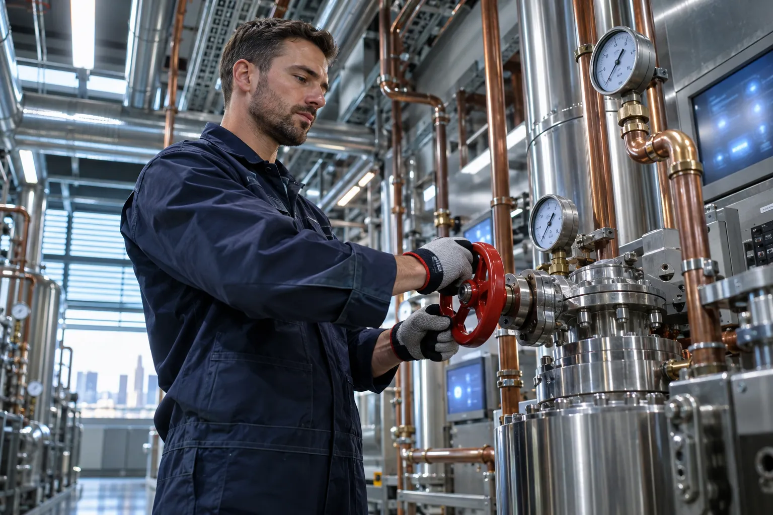 Modern commercial plant room with HVAC systems and precision maintenance equipment