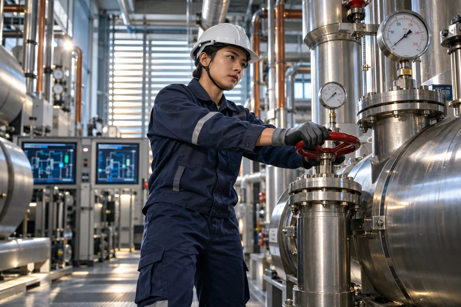 Modern commercial plant room with HVAC systems and precision maintenance equipment